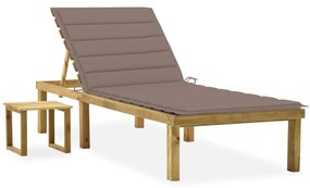 vidaXL Șezlong de grădină cu masă și pernă, lemn de pin tratat