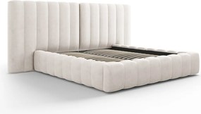 Pat tapitat cu somiera rabatabila si lada depozitare, 200x200 cm, Micadoni Home, Kelp-138, tablie dubla, tesatura structurata chenille, bej