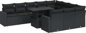 vidaXL Set canapele de grădină cu perne, 11 piese, negru, poliratan