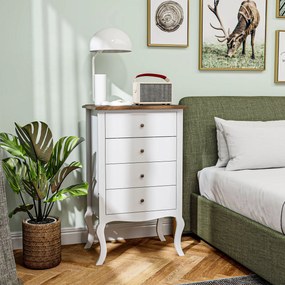 HOMCOM Cămin de Dormitor cu 4 Sertare Design Anti-răsturnare Coteț pentru Sufragerie Hol 60x40x98,5 cm Alb și Stejar | Aosom Romania