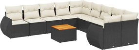 vidaXL Set canapele de grădină cu perne, 11 piese, negru, poliratan