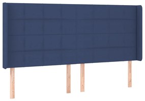 Pat cu arcuri, saltea si LED, albastru, 200x200 cm, textil Albastru, 200 x 200 cm, Cu blocuri patrate