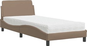 vidaXL Pat cu saltea, Dover, cappuccino, 90x190 cm piele ecologică