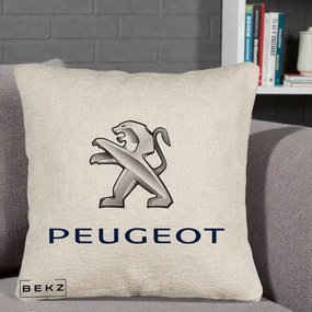 Perna Personalizata cu emblema Peugeot, 40x40 cm, Bej Canapea, Husa Detasabila, Perna Inclusa, BEKZ®