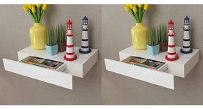vidaXL Rafturi de perete suspendate cu sertare, 2 buc., alb, 48 cm