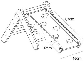 Triunghi Pikler de cățărat gri din lemn de pin 46x87x60 cm Montessori – Meowbaby