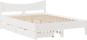 vidaXL Cadru de pat cu sertare, alb, 120x190 cm, lemn masiv pin