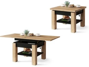 Masă extensibilă CALEB, blat ridicabil, stejar craft/negru