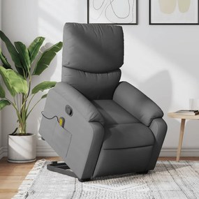 vidaXL Fotoliu de masaj rabatabil cu ridicare, gri închis, textil
