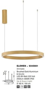 Lustra LED design circular cu iluminat sus si jos ELOWEN auriu, diametru 60cm