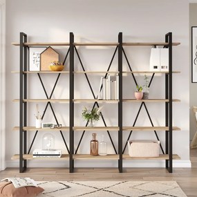 Bibliotecă negru/natural cu aspect de lemn de stejar 218x180 cm Aviva – Marckeric