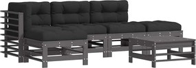 vidaXL Set mobilier relaxare grădină&perne 6 piese gri lemn masiv pin