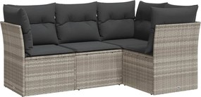 vidaXL Set canapea de grădină cu perne, 4 piese, gri deschis poliratan