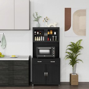 HOMCOM Bufet înalt bucătărie, dulap de bucătărie cu 4 uși, sertar, blat, rafturi reglabile, 80x48x170cm, negru | Aosom Romania