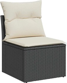 vidaXL Fotoliu de grădină fără cotiere, cu perne, negru, poliratan