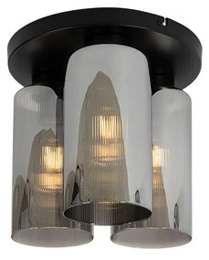 Plafoniera Art Deco neagră cu sticlă fumurie cu 3 lumini - Laura