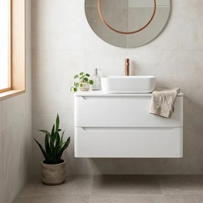 Dulap baza suspendat Rune Laguz 2 sertare 80 cm alb lucios