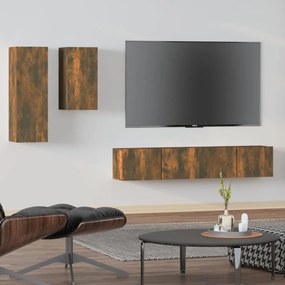 Set dulap TV, 4 piese, stejar fumuriu, lemn prelucrat 4, Stejar afumat, 80 x 30 x 30 cm