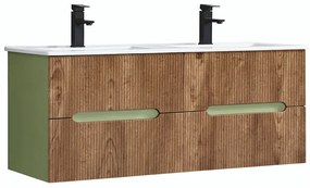 Trent 120 dulap de baie inferior cu chiuvetă ceramică (4 sertare) verde fistic - stejar apus de soare