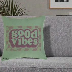 Perna Decorativa Good Vibes Retro Roz, 40x40 cm, Verde, Husa Detasabila, Perna Inclusa, BEKZ®