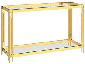 289024 vidaXL Masă laterală auriu, 120 x 40 x 78 cm, oțel inoxidabil & sticlă