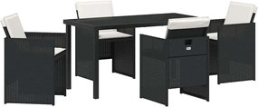 vidaXL Set de masă pentru grădină cu pernă 5 pcs Negru poliratan