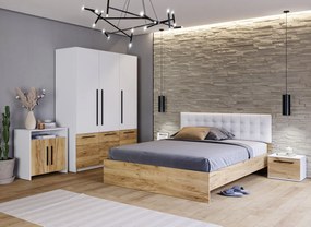 Set Mobilier Dormitor Complet Timber Tapiterie Alba - Configuratia 5