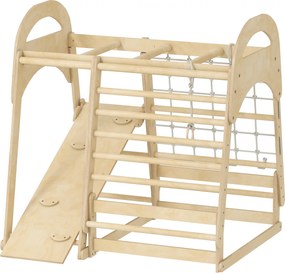 AIYAPLAY Cadru de cățărat pentru interior, design 6-în-1, tobogan, bare de cățărat, perete de cățărat, scară, plasă de cățărat, 3-6 ani, lemn | Aosom Romania