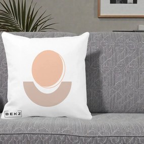 Perna Decorativa Geometric Boho Luna si Disc, 40x40 cm, Alba Mata, Husa Detasabila, Perna Inclusa, BEKZ®