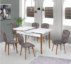 Set masa alba extensibila cu 4 scaune tapitate gri Homs picioare lemn 110 x 70 cm