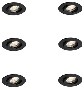 Set de 6 spoturi încastrate negre, înclinabile, 6,5 cm, cu LED inclus, IP54, ultra-subțiri - Pupil