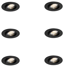 Set de 6 Spoturi încastrate orientabile Negre 6,5 cm Inclusiv LED IP54 Ultra Subțiri - Pupil