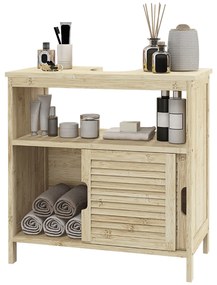 HOMCOM Mobilă sub lavabo din Bambus, Mobilă de Depozitare pentru Baie cu 2 Uși, 60 x 30 x 60 cm, Lemn Natural | Aosom Romania