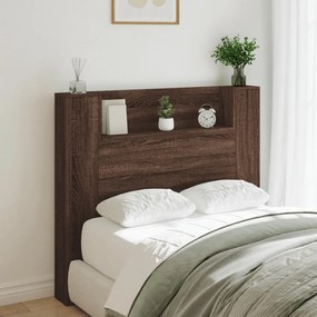 839244 vidaXL Tăblie de pat cu dulap și LED, stejar maro, 120x16,5x103,5 cm