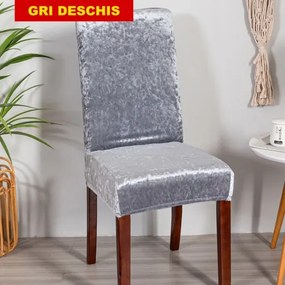 Set 6 huse pentru scaune, elastice si catifelate, culoare Gri Deschis