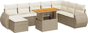 vidaXL Set canapele de grădină, 9 piese, cu perne, bej, poliratan