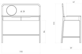 Masă de machiaj din lemn de stejar 57x110 cm Twig – The Beds