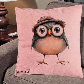 Perna Decorativa Pui cu Palarie Rotunda, 40x40 cm, Roz, Husa Detasabila, Perna Inclusa, BEKZ®