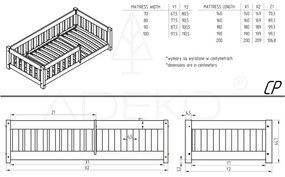Pat pentru copii în culoare naturală cu extensie suplimentară cu spațiu de depozitare cu somieră 90x190 cm CP – Adeko