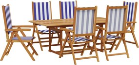 vidaXL Set mobilier de grădină 7 piese textil albastru alb/lemn masiv