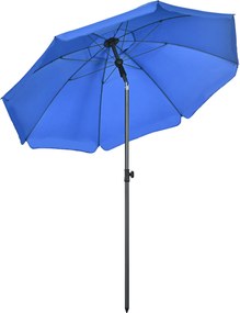 Outsunny Umbrelă de Soare pentru Plajă cu Tetieră care se Înclină la 45° și Design în 2 Secțiuni, Ø180x209 cm, Albastru | Aosom Romania