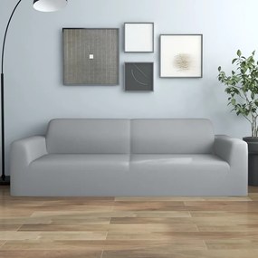 Husa elastica pentru canapea cu 3 locuri poliester jerseu, gri 1, Gri, Canapea cu 3 locuri