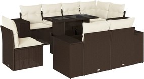 vidaXL Set canapele de grădină cu perne, 9 piese, maro, poliratan