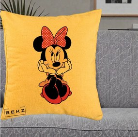 Perna Personalizata Minnie Mouse cu Fundita, 40x40 cm, Galben, Husa Detasabila, Perna Inclusa, BEKZ®