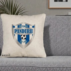 Perna Personalizata Pandurii Targu Jiu Fotbal, 40x40 cm, Bej Canapea, Husa Detasabila, Perna Inclusa, BEKZ®