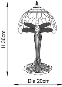 Endon 64091 - Lampă de masă Tiffany DRAGONFLY 1xE14/40W/230V Ø 20 cm