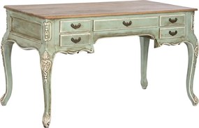 Birou clasic francez, stil Louis XV–XVI, din lemn masiv de mango verde decapé, 133x68x75 cm, Elégance