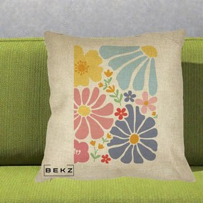 Perna Decorativa Flori Grafice Pastel Multicolor, 40x40 cm, Crem, Husa Detasabila, Perna Inclusa, BEKZ®