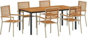 vidaXL Set de masă pentru grădină 7 pcs Bej și Maro poliratan