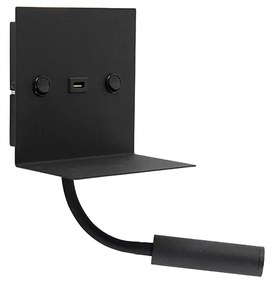 Lampa de perete moderna USB neagra cu brat flexibil - Duppio